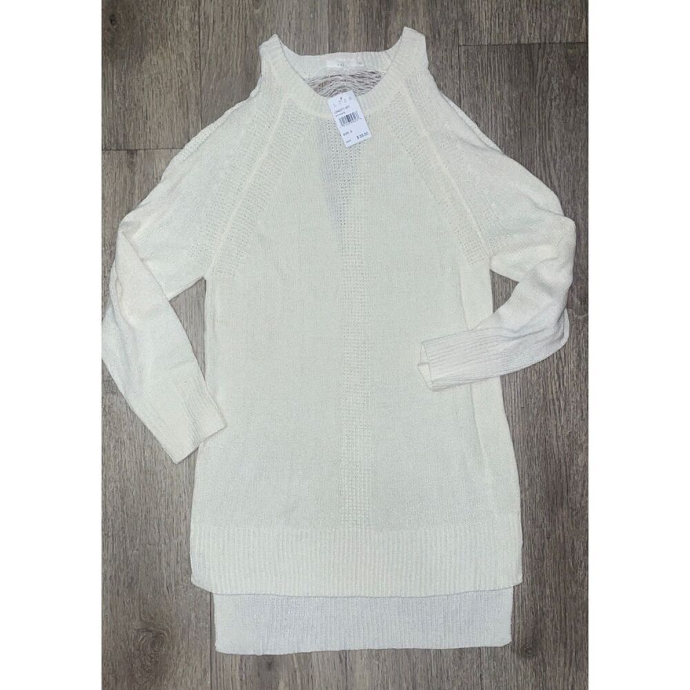 Lush Cream Cold Shoulder Sweater Dress Small Distressed